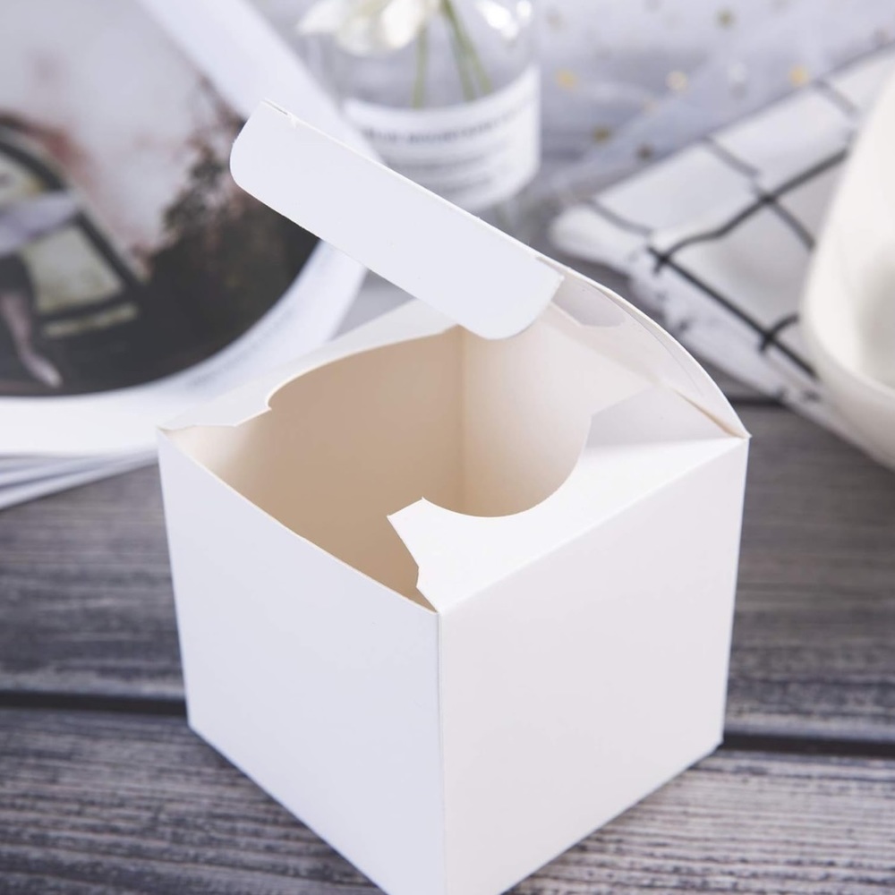 New! 50pc 3x3x3” Mini White Favor Boxes with Heart Shaped Acetate Windows - Picture 5 of 10